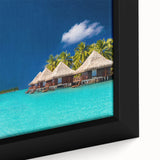 Extra large framed canvas featuring textured, colorful art of a Tahitian landscape with black detailing.