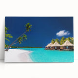 Black and white image of Tahiti's coastline on stretched canvas, ideal for kitchen wall art.