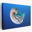 Side view of a stretched canvas featuring a serene Micronesian oceanscape in soft blue and green tones.