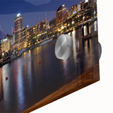 Large abstract wall art depicting Auckland's skyline in muted gray tones on acrylic glass, suitable for dining room ambiance.