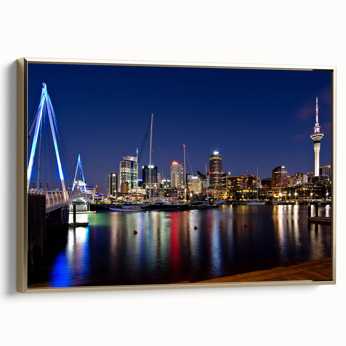Framed canvas of Auckland landscape in grayscale, ideal for bedroom wall art.