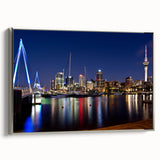 Framed canvas of Auckland landscape painting in vibrant colors, perfect for enhancing a living room's ambiance.