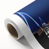 Art deco poster of Auckland skyline in pastel blues and pinks on rolled canvas, ideal for nursery wall art.