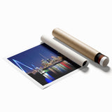 Extra large rolled print of Auckland skyline with floral elements in pastel shades, ideal for classy bathroom wall art.