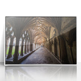 Art deco poster of Canterbury, New Zealand landscape in muted blues and greens, framed acrylic.