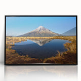 Large abstract wall art depicting Taranaki, New Zealand in muted earth tones on a framed acrylic.