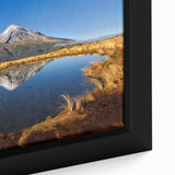 Extra large framed canvas featuring a black textured depiction of Taranaki, New Zealand, with colorful art accents.