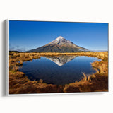 Vintage poster art of Taranaki, New Zealand, featuring colorful scenery on a large framed canvas.
