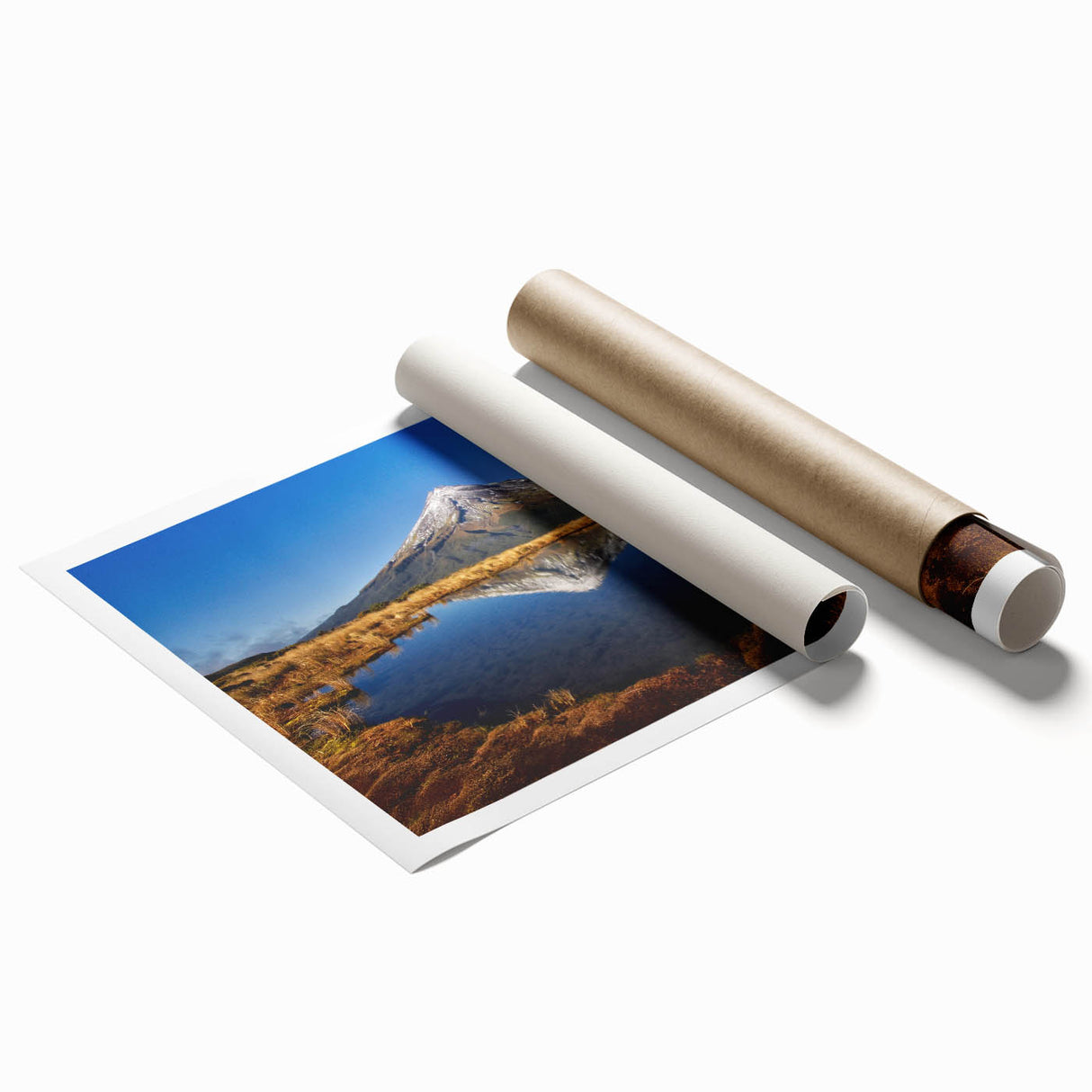 Extra large rolled print depicting Taranaki, New Zealand, with vibrant green and blue tones.