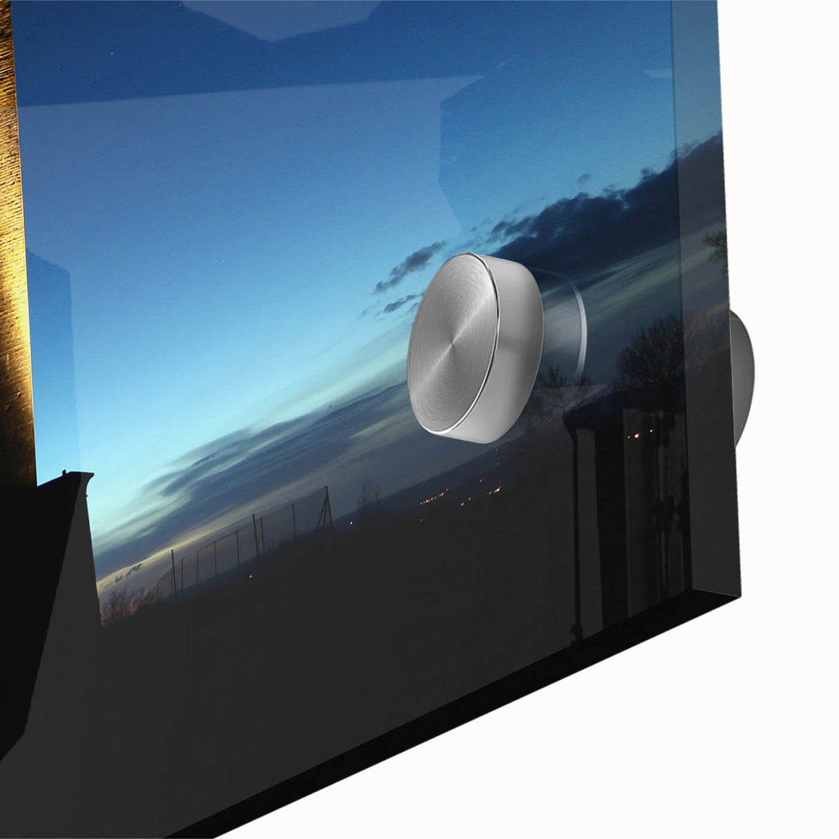 Large abstract wall art depicting the Wellington, New Zealand skyline in muted grays and blues on acrylic glass.