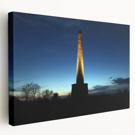 Side view of a stretched canvas featuring a serene Wellington, New Zealand landscape in soft blue and green tones.