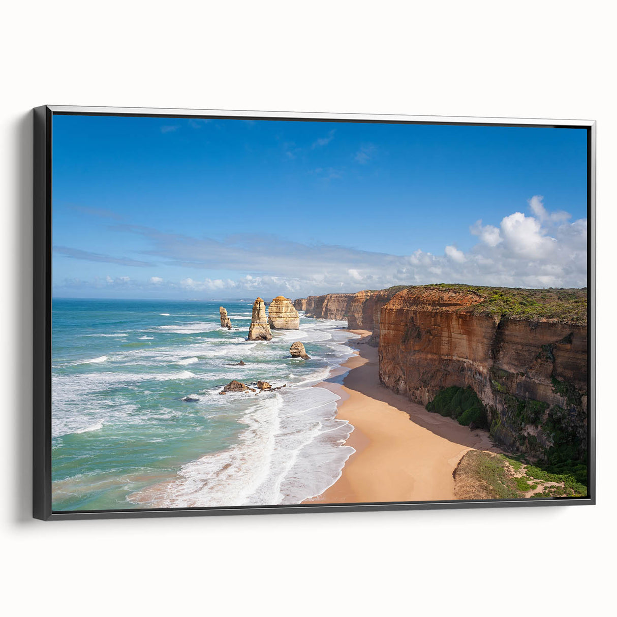 Black and white framed canvas depicting a vintage landscape painting, ideal for bedroom wall art.