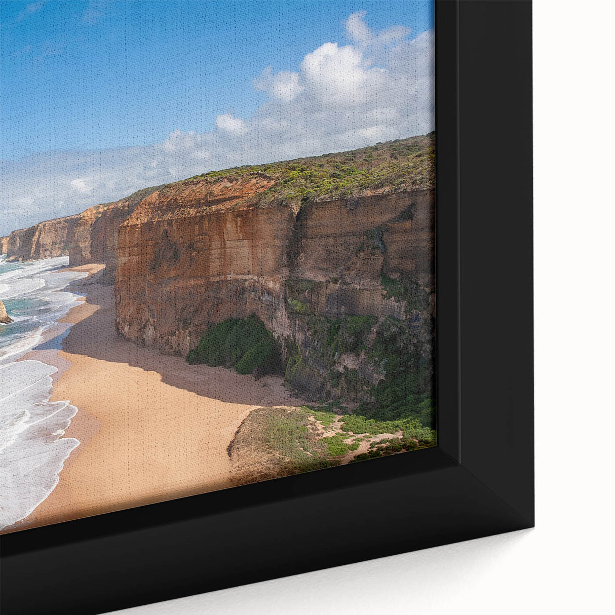 Extra large black wall art featuring a textured oceanic scene on a framed canvas, ideal for living room decor.