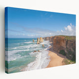Large stretched canvas depicting a serene oceanic scene in blue and green tones, suitable for kitchen wall art.