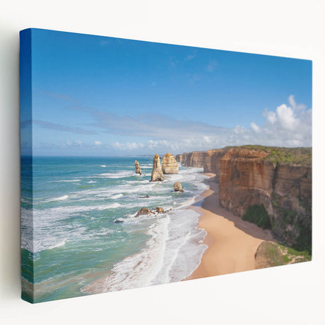 Large stretched canvas depicting a serene oceanic scene in blue and green tones, suitable for kitchen wall art.