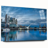 Large abstract art print of Buenos Aires on acrylic glass, featuring vibrant city colors.