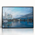 Large abstract wall art featuring a stylized Buenos Aires cityscape in muted gray tones on a black framed acrylic print.