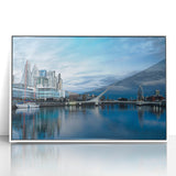 Acrylic print of Buenos Aires skyline in art deco style with pastel shades, ideal for modern nursery wall art.