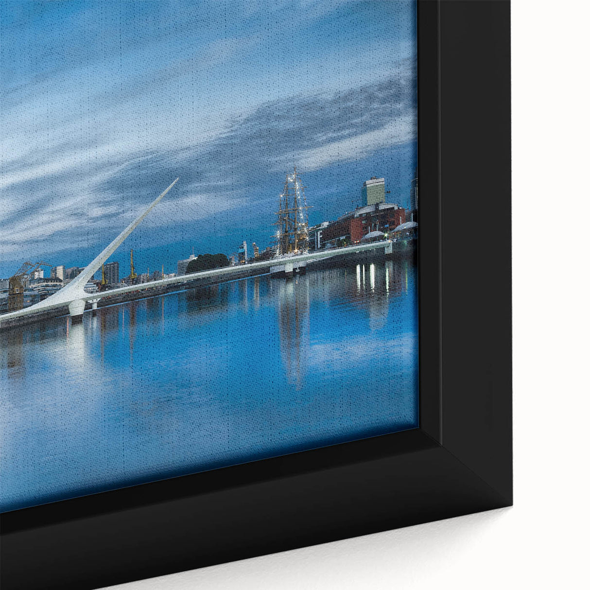 Framed canvas of a textured, colorful street scene in Buenos Aires with black outlines, ideal for living room decor.