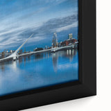 Framed canvas of a textured, colorful street scene in Buenos Aires with black outlines, ideal for living room decor.