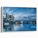 Vintage poster art of Buenos Aires in colorful hues on a large framed canvas, suitable for living room decor.