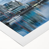 Art deco poster of Buenos Aires skyline in muted gold and blue hues, ideal for dining room wall art.