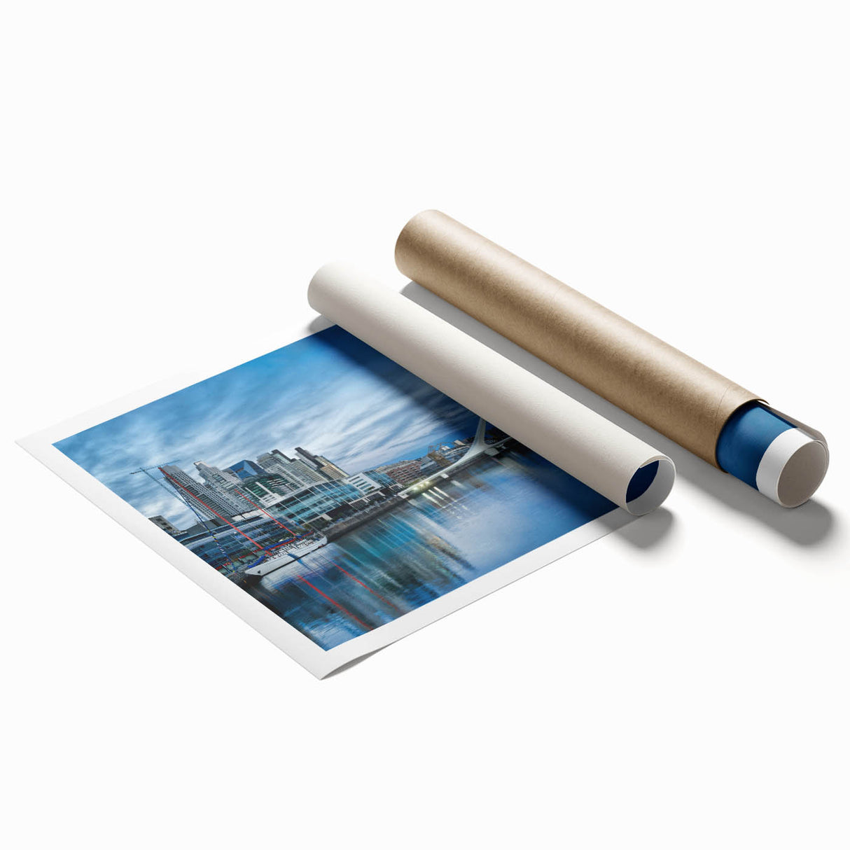 Rolled print of Buenos Aires scenery with vibrant floral elements in pastel shades, ideal for classy bathroom wall art.