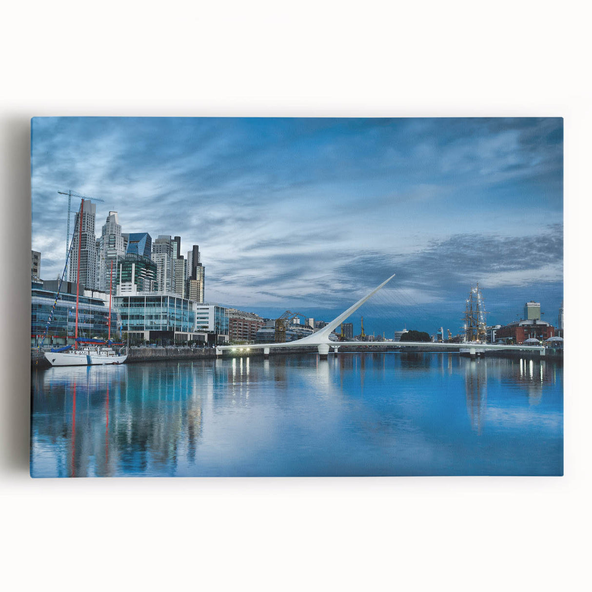 Black and white photo of Buenos Aires skyline on large stretched canvas, suitable for kitchen wall art.