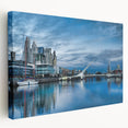 Large canvas print depicting a vibrant scene of Buenos Aires with rich blue and orange hues, ideal for kitchen wall art.