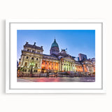 Abstract art print of an Argentinian landscape in muted earth tones on a framed white canvas, suitable for dining room decor.