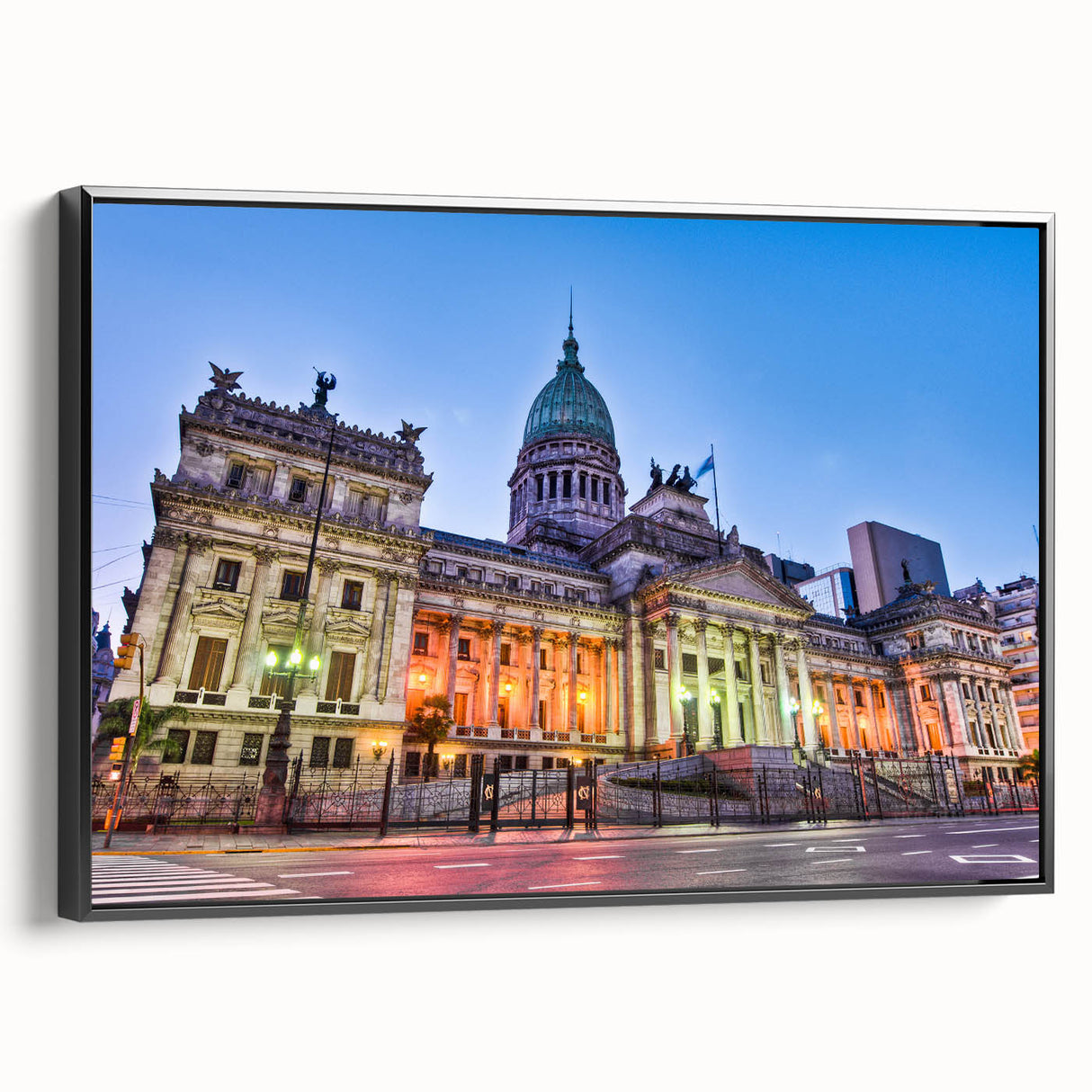 Black and white framed canvas of an Argentine landscape, ideal for bedroom wall decor.
