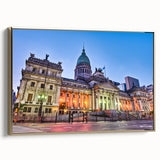 Framed canvas depicting a vintage-style Argentinian landscape in muted gold and black tones, ideal for bedroom wall art.