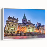 Vintage poster art of an Argentine landscape on a large framed canvas, featuring vibrant colors on a black background.