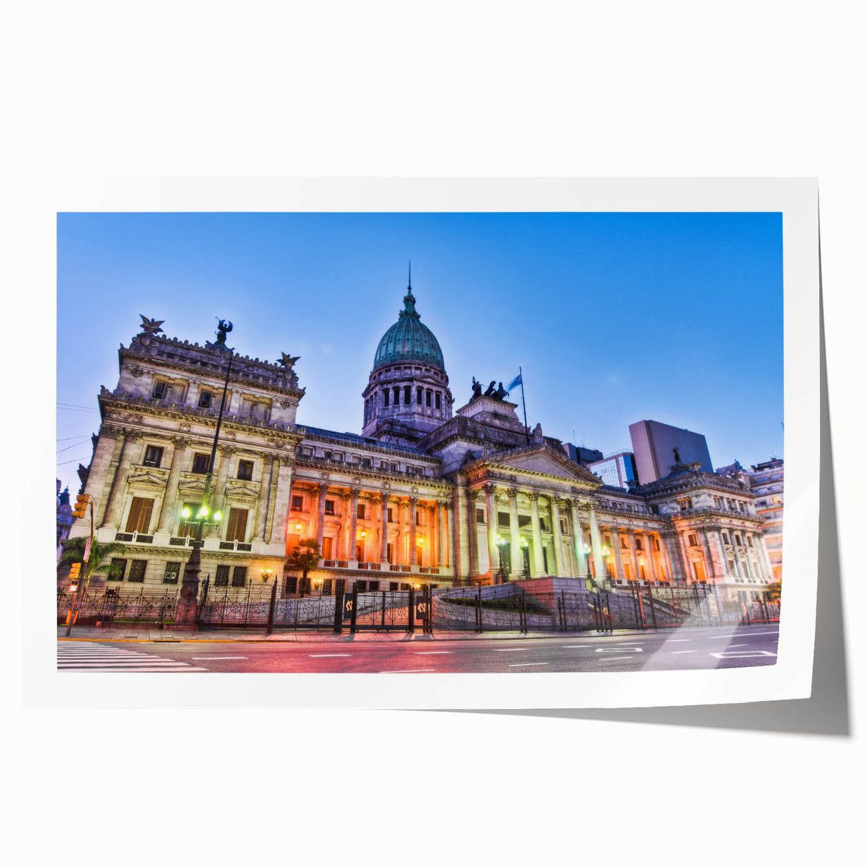 Rolled print of an Argentine landscape featuring vibrant greens and blues, ideal for art wall dining room.