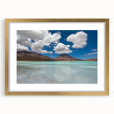 Extra large abstract art print depicting textured scenery of Bolivia in muted earth tones, framed in gold.