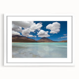 Abstract art print of a Bolivian landscape in muted earth tones on a white-framed mat, suitable for dining room decor.