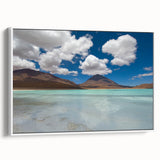 Vintage poster art of a Bolivian landscape on framed canvas, featuring colorful art with black accents.