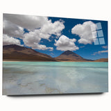 Large abstract wall art depicting a Bolivian landscape in vibrant earth tones on acrylic glass.