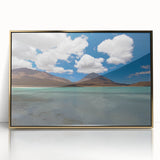 Large art print of a Bolivian landscape in mid-century modernist style, framed in gold acrylic.