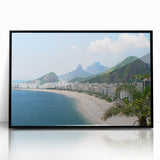 Large abstract wall art depicting a stylized Brazilian landscape in vibrant colors, framed in black acrylic.