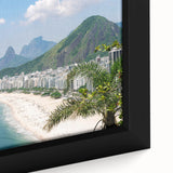 Framed canvas depicting a textured scene of a Brazilian landscape in vibrant colors, ideal for living room decor.