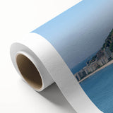 Art deco poster of a Brazilian landscape in soft pastel shades on rolled canvas, ideal for nursery wall art.