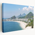 Panoramic view of Rio de Janeiro on stretched canvas, featuring vibrant blue and green tones, ideal for kitchen wall art.