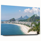 Large abstract wall art of a Brazilian landscape in vibrant greens and blues on acrylic glass.