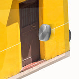 Large abstract wall art of Santiago skyline in muted earth tones on acrylic glass, suitable for dining room ambiance.