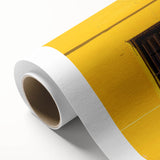 Art deco poster of Santiago, Chile skyline in muted gold and blue tones on rolled canvas, ideal for nursery wall art.