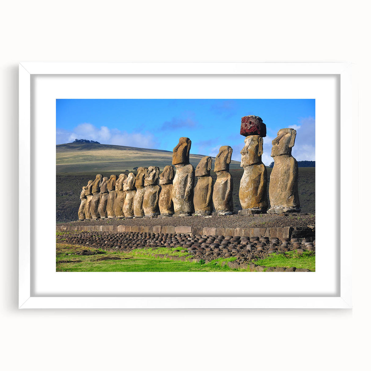 Abstract art print of a Chilean landscape in muted earth tones, framed with a white mat.