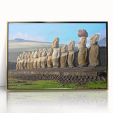 Mid-century modernist acrylic print of a South American Chilean landscape in earth tones, framed in gold.