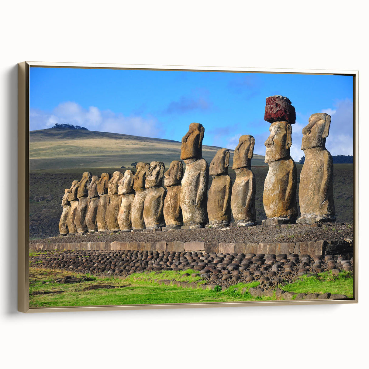 Framed canvas featuring a vintage-style landscape painting of Chilean scenery, ideal for bedroom wall art.