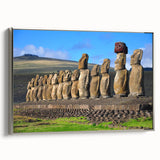 Landscape art painting of a Chilean scenery in vibrant colors on a silver-framed canvas, ideal for living room decor.